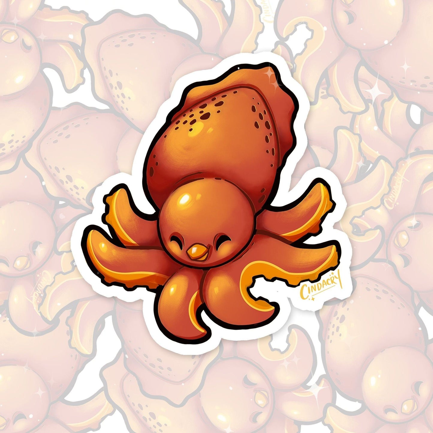 Pegatina holográfica de Kraken, linda pegatina holográfica kawaii con arcoíris críptica