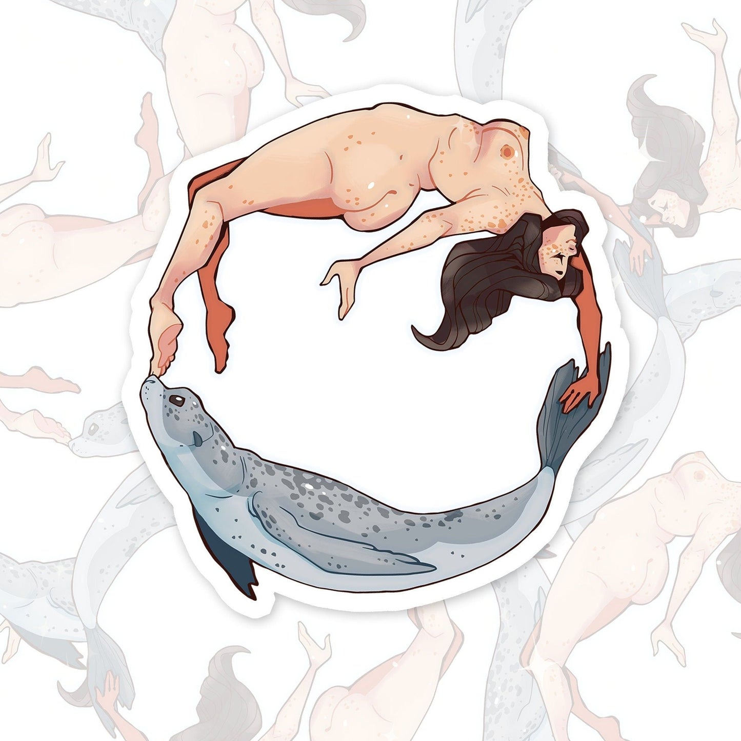 Pegatina holográfica Selkie con diseño de arcoíris cripta y holográfica kawaii