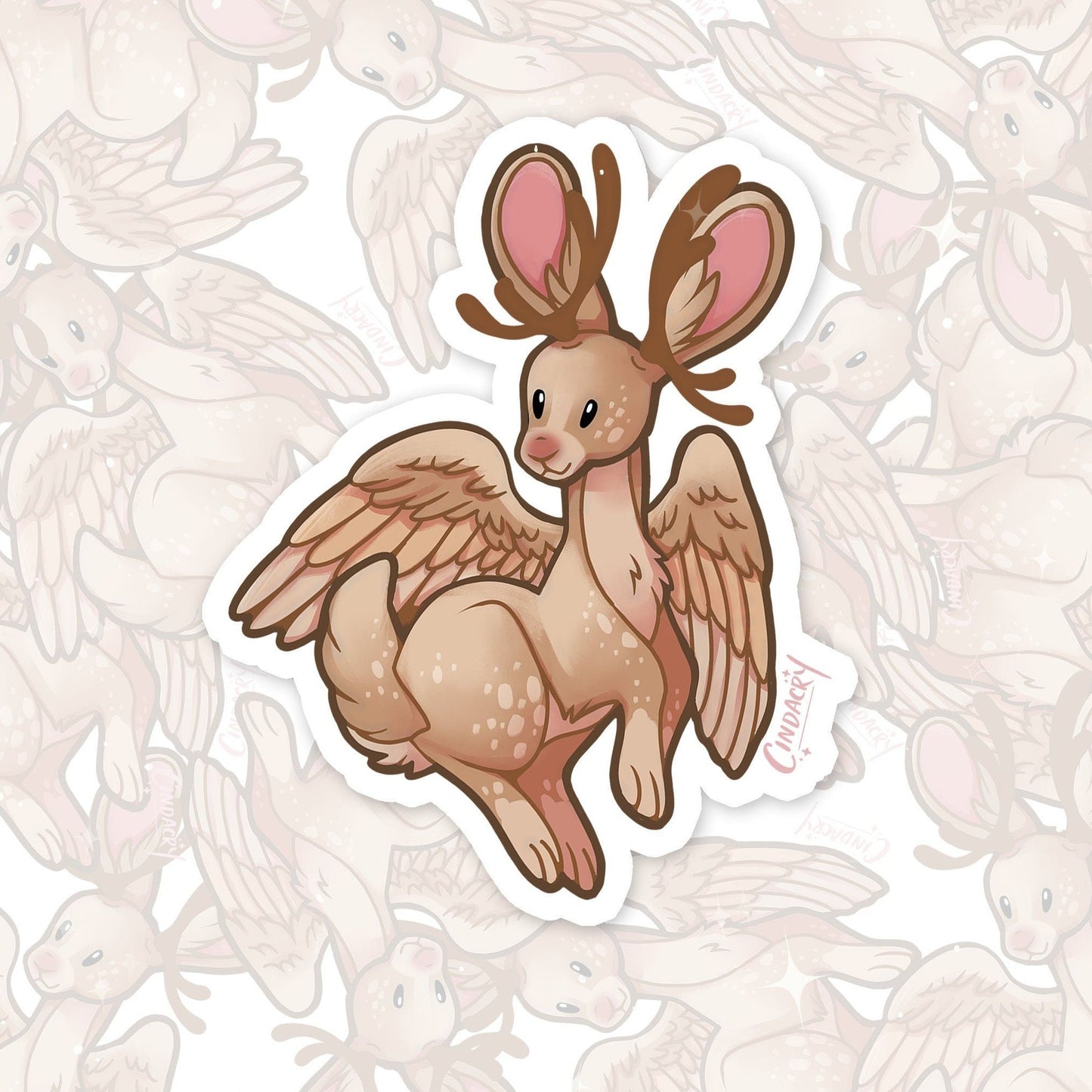 Pegatina holográfica de Wolpertinger, linda pegatina holográfica kawaii con arcoíris críptica