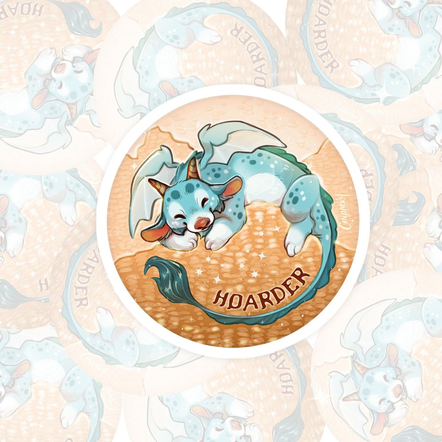 Pegatina holográfica de dragón acaparador, linda pegatina holográfica kawaii con arcoíris críptica