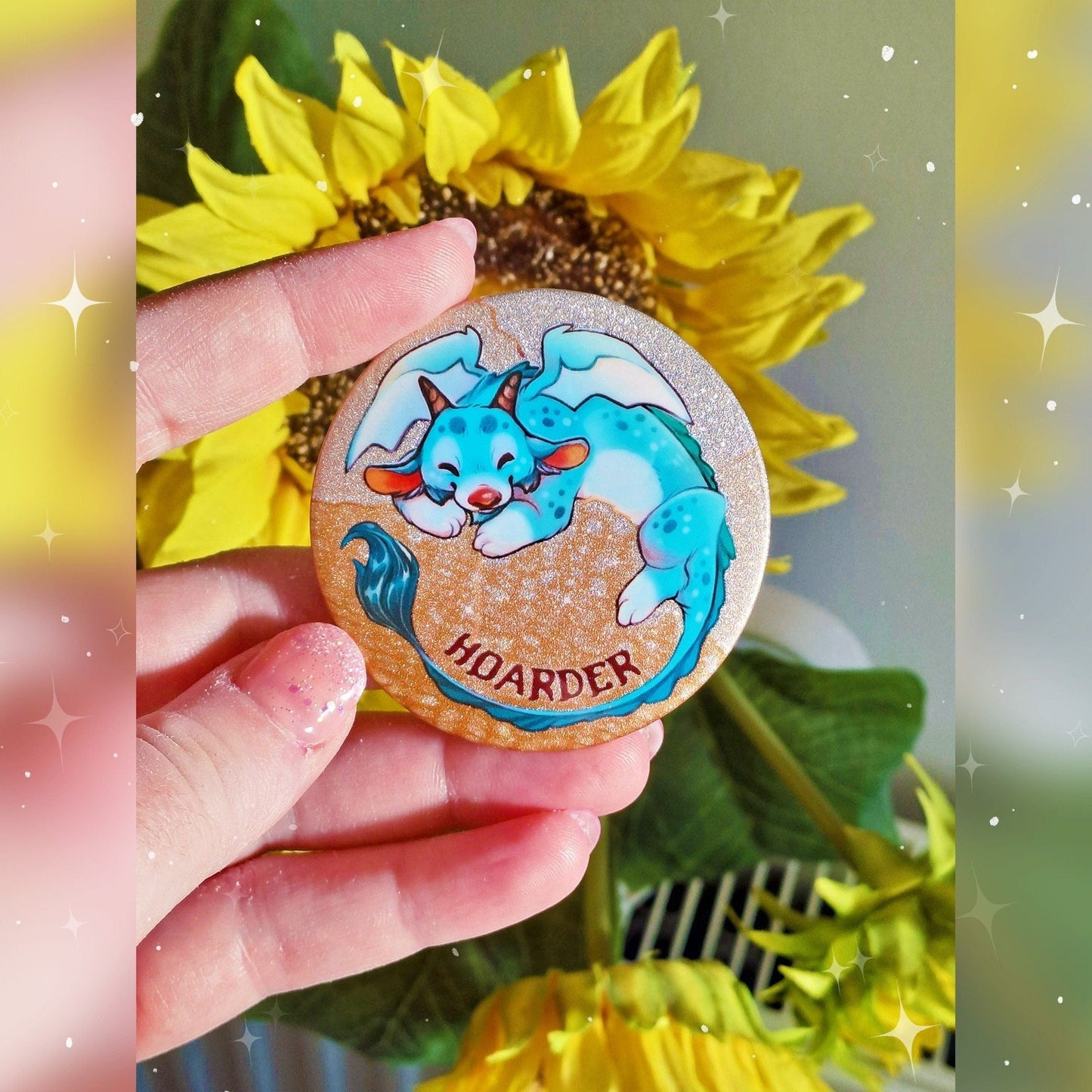 Insignia mágica holográfica del dragón acaparador