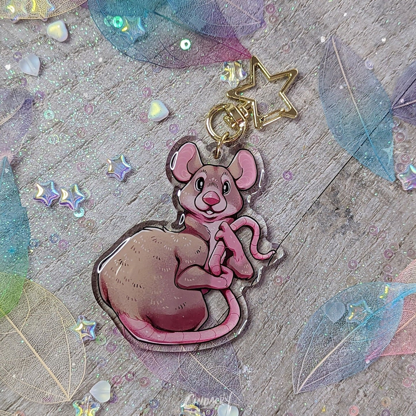 Porte-clés en acrylique avec breloque en forme de rat et de souris | Double face