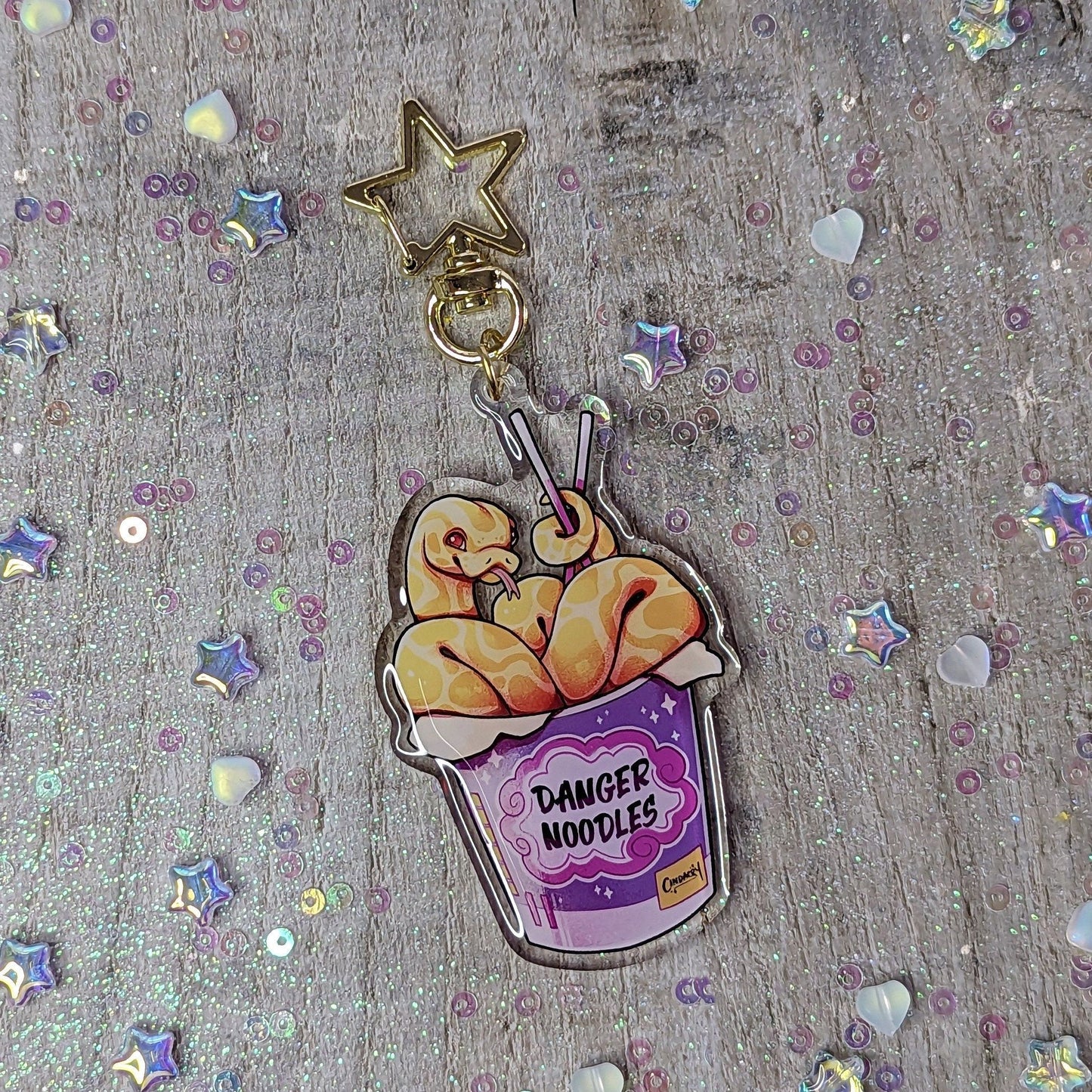Porte-clés en acrylique Snake Danger Noodle | Double face