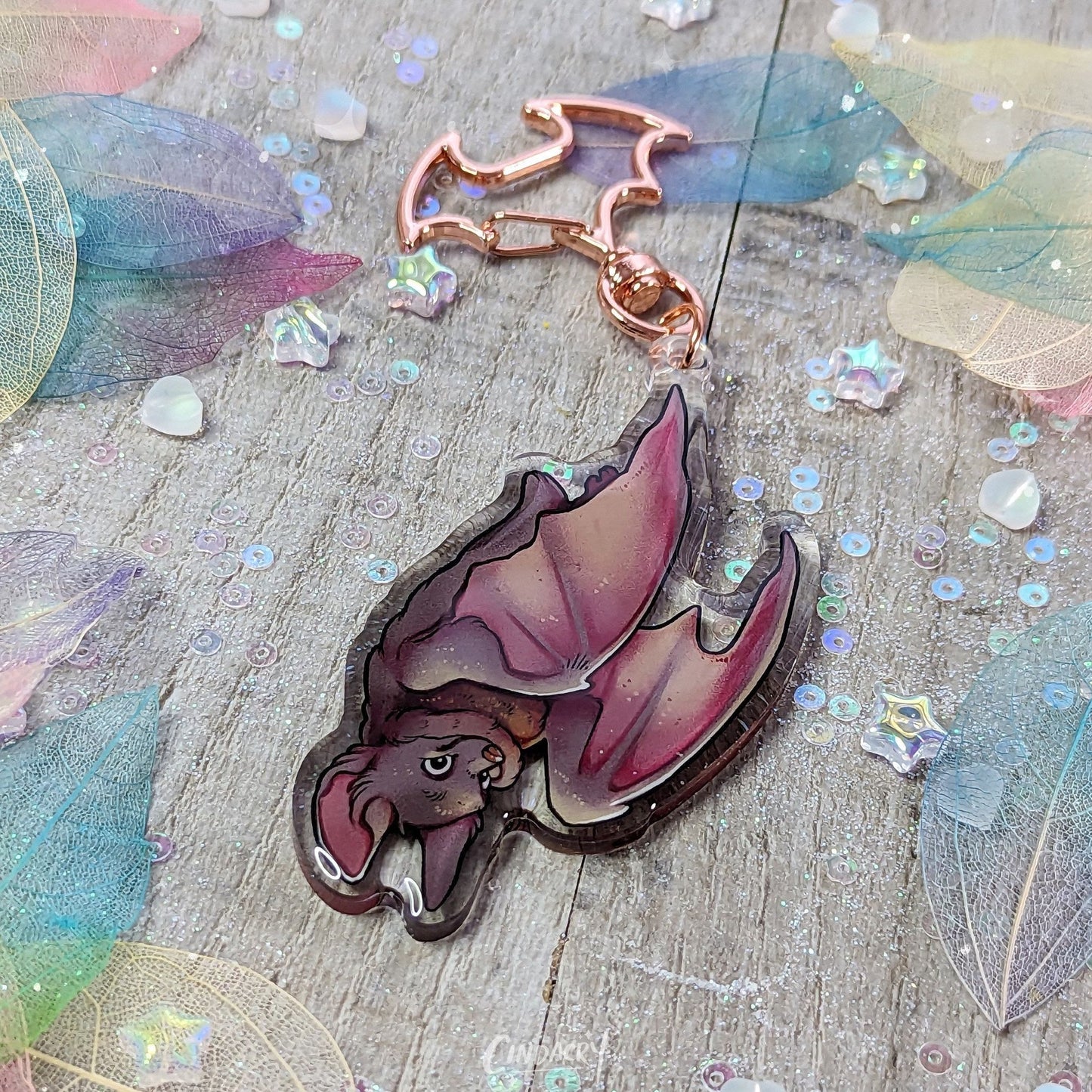 Porte-clés à breloque chauve-souris en acrylique | Double face