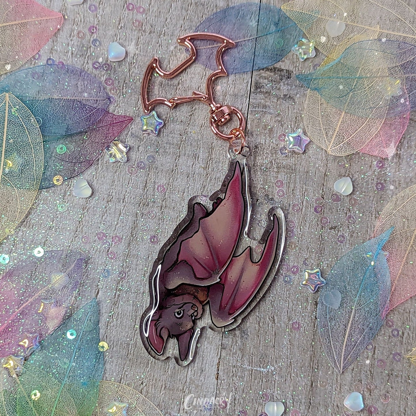 Porte-clés à breloque chauve-souris en acrylique | Double face