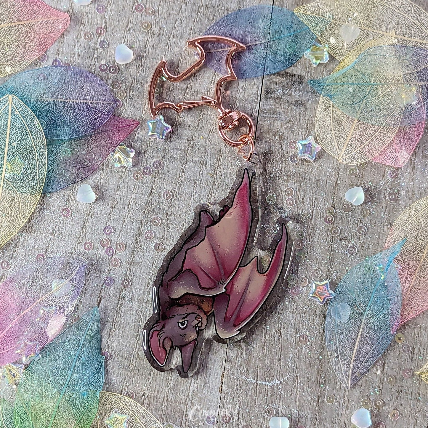 Porte-clés à breloque chauve-souris en acrylique | Double face