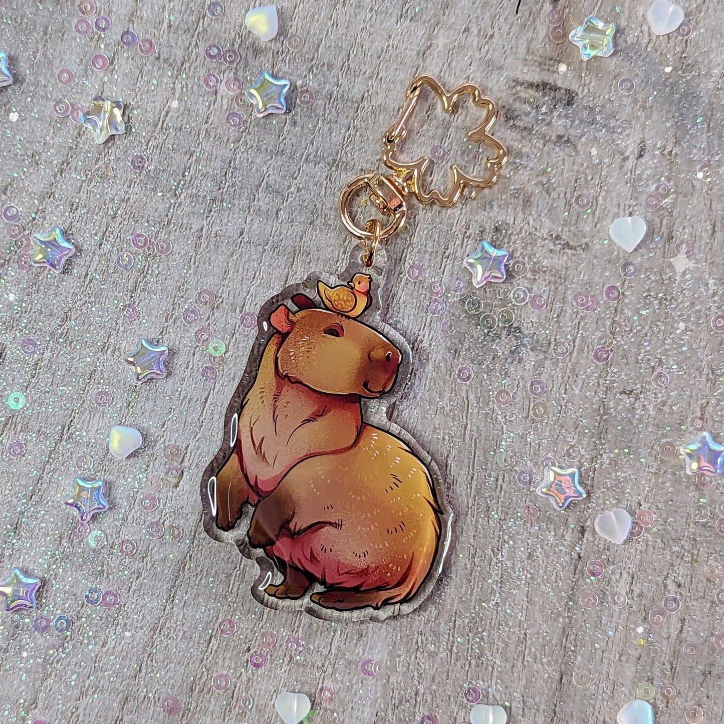 Porte-clés en acrylique avec breloque Capybara | Double face