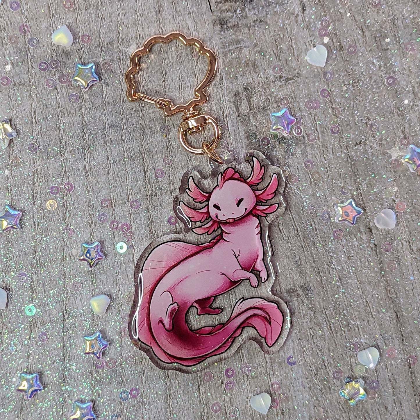 Porte-clés en acrylique avec breloque Axolotl | Double face