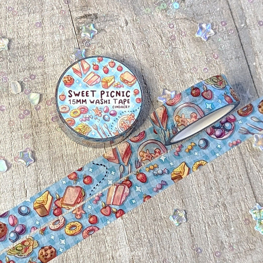 Cinta washi con motivos kawaii de picnic dulce y pastel