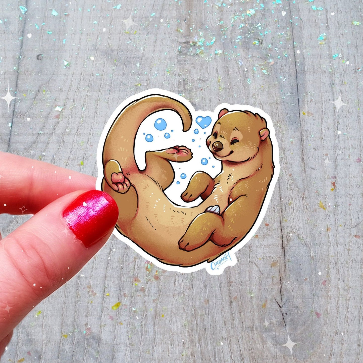 Pegatina de nutria con purpurina holográfica