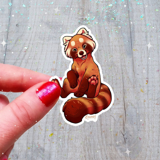 Pegatina holográfica con purpurina de panda rojo