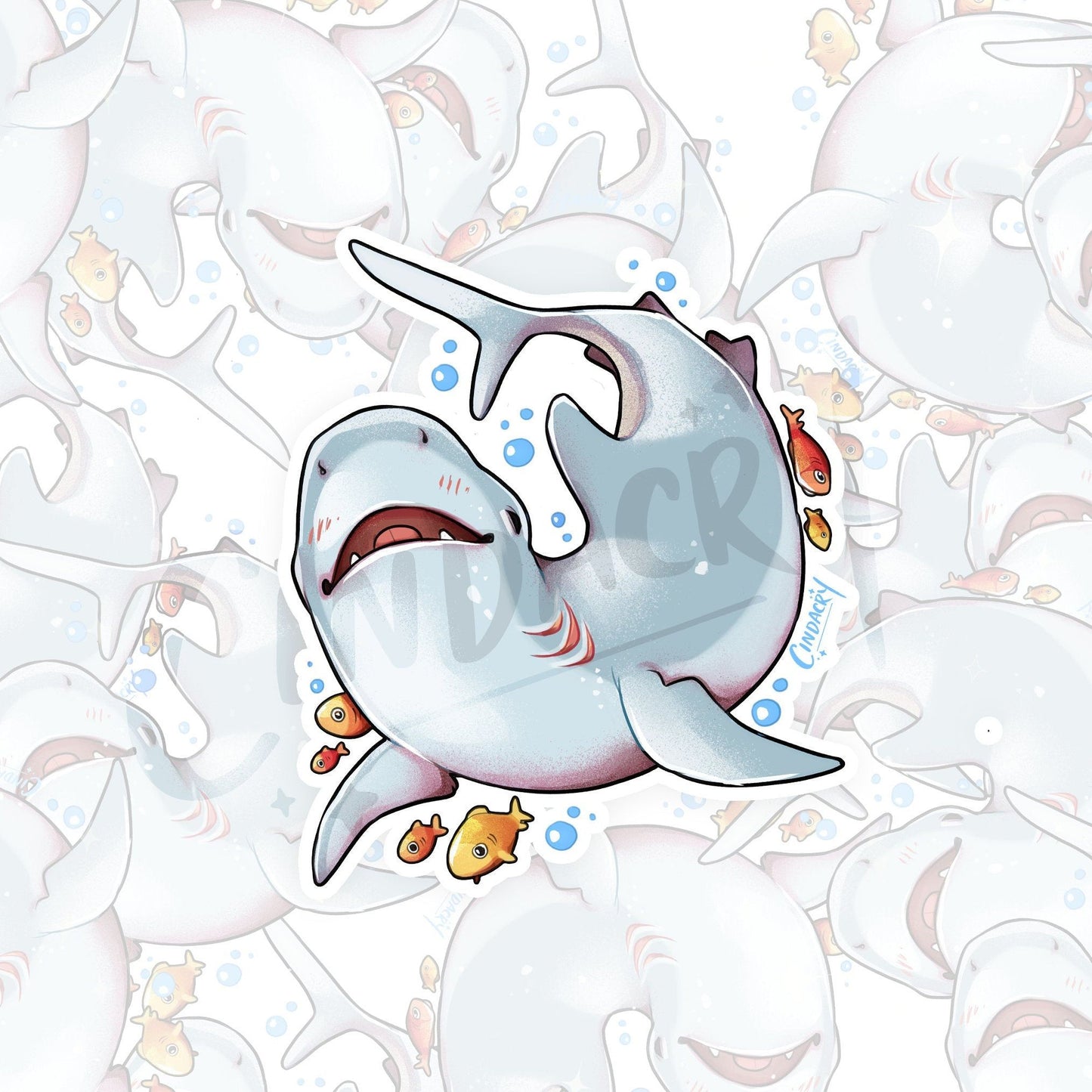 Autocollant requin holographique à paillettes Great White Happy