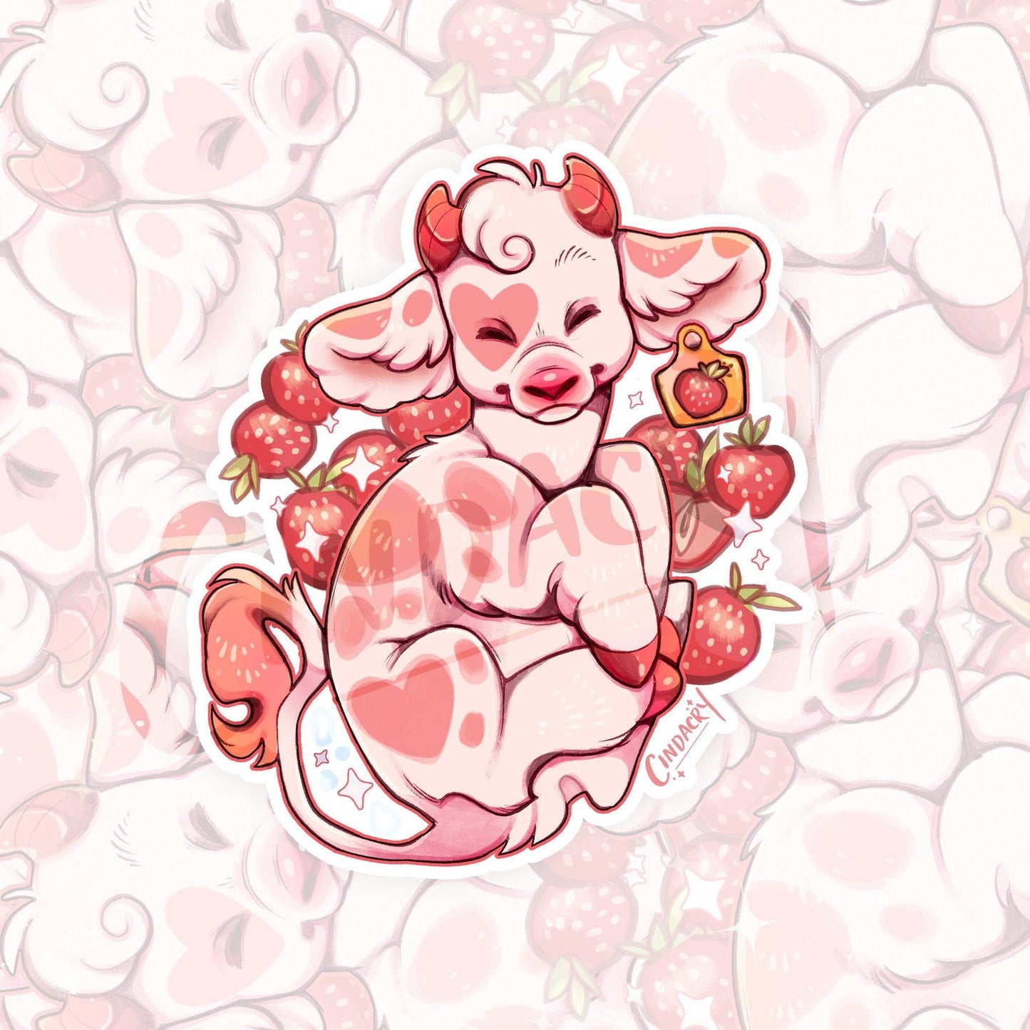 Strawberry Cow Sticker Holographic Glitter