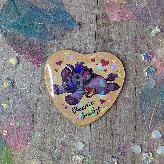 Insignia de hojalata holográfica peluda de la cría de hiena Yeenie