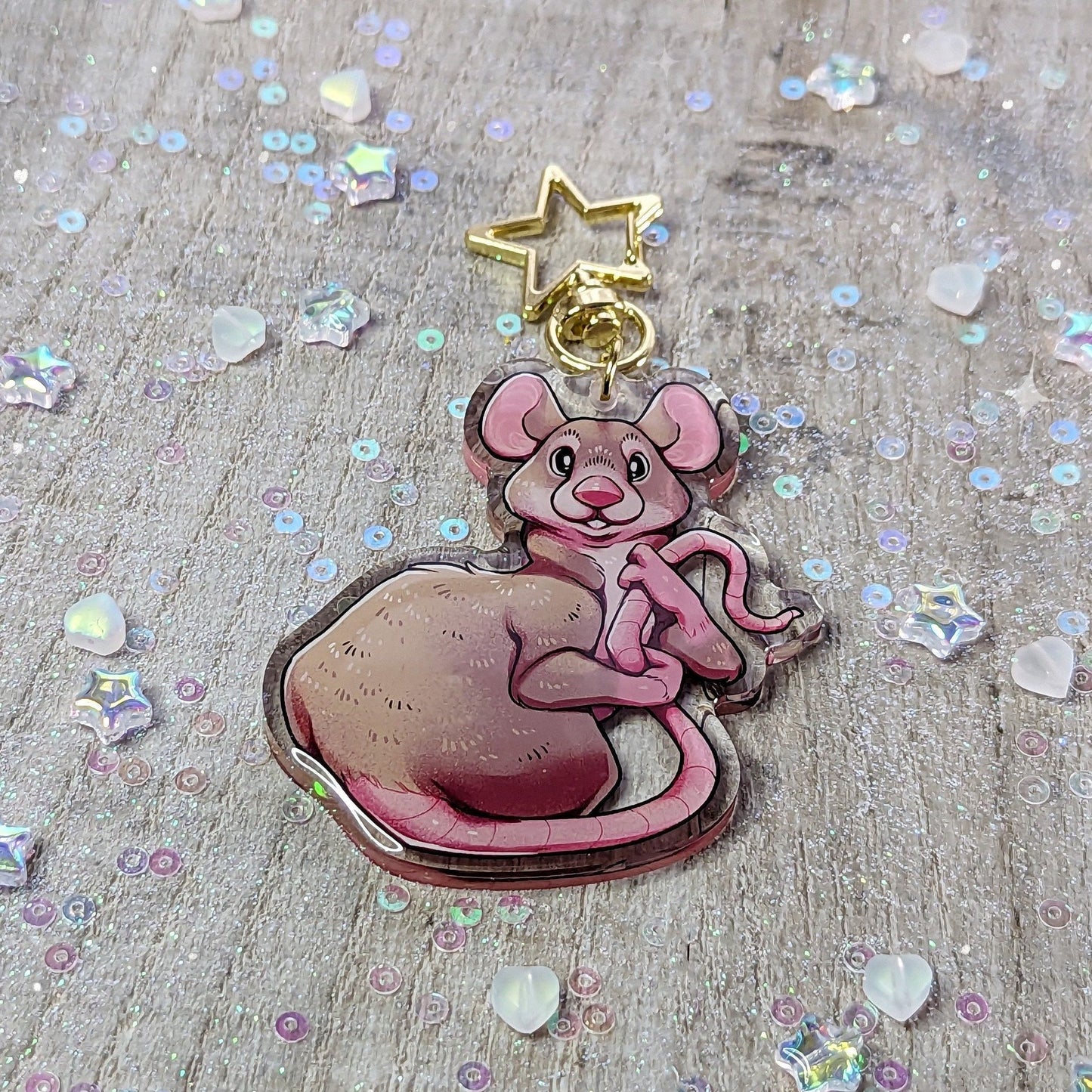 Porte-clés en acrylique avec breloque en forme de rat et de souris | Double face