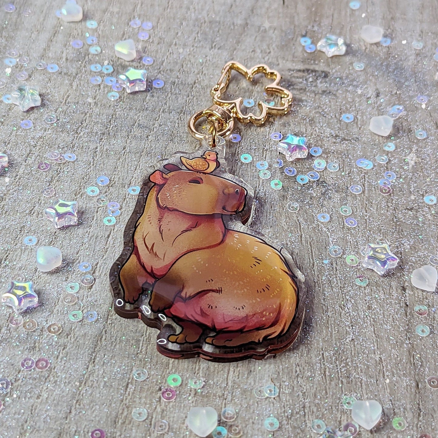 Porte-clés en acrylique avec breloque Capybara | Double face