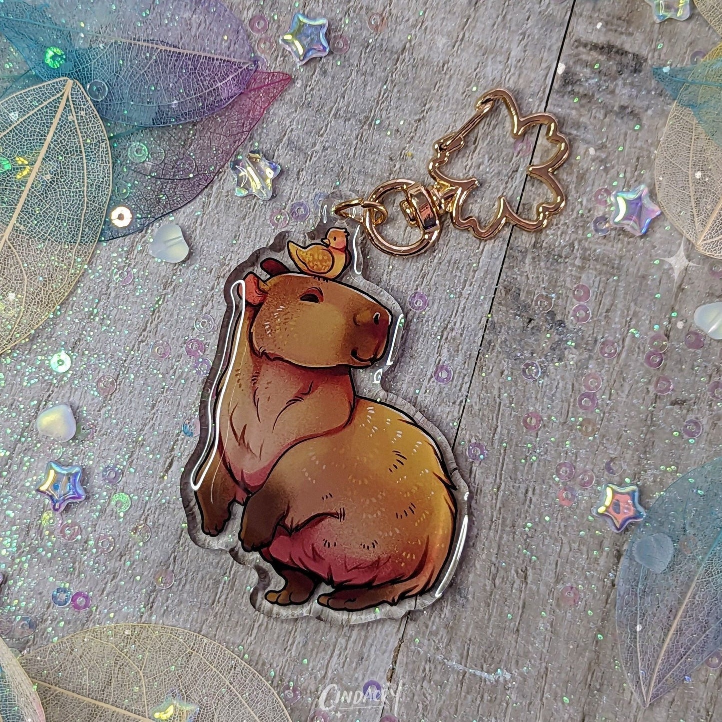 Porte-clés en acrylique avec breloque Capybara | Double face