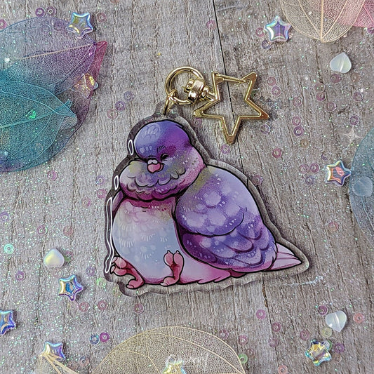 Llavero acrílico con dije de la paloma más gorda | Doble cara