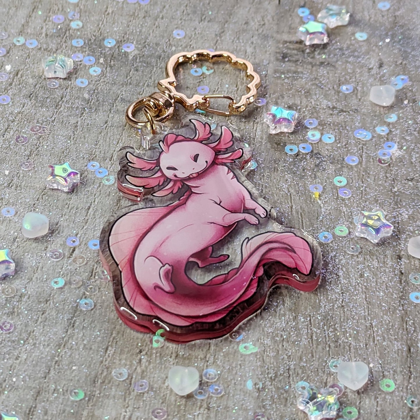 Porte-clés en acrylique avec breloque Axolotl | Double face