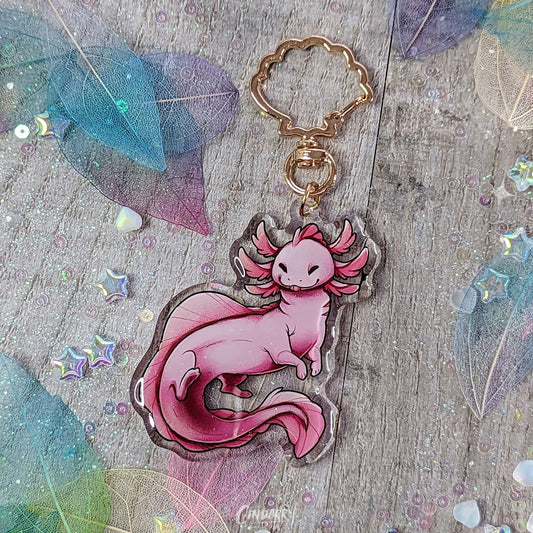 Llavero acrílico con dije de ajolote | Doble cara