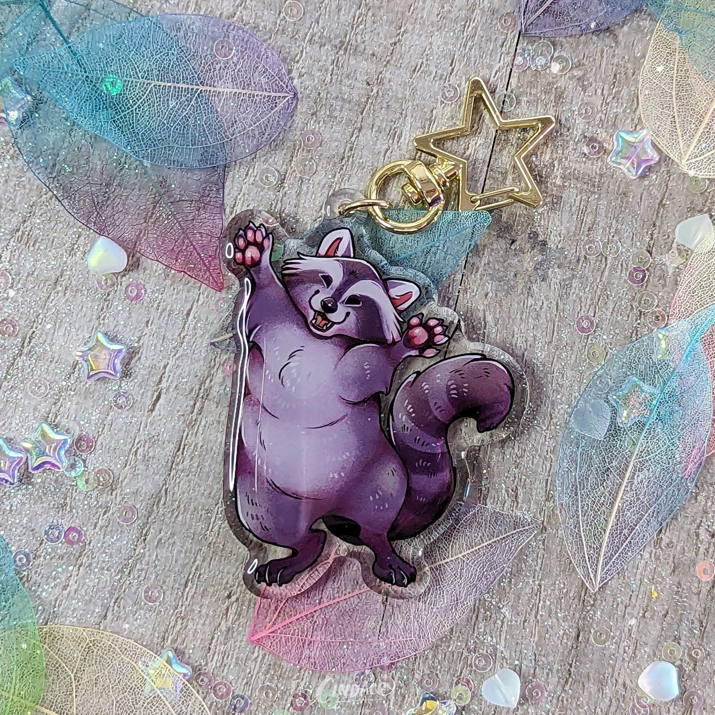 Porte-clés à breloque en acrylique raton laveur double face Trash Panda