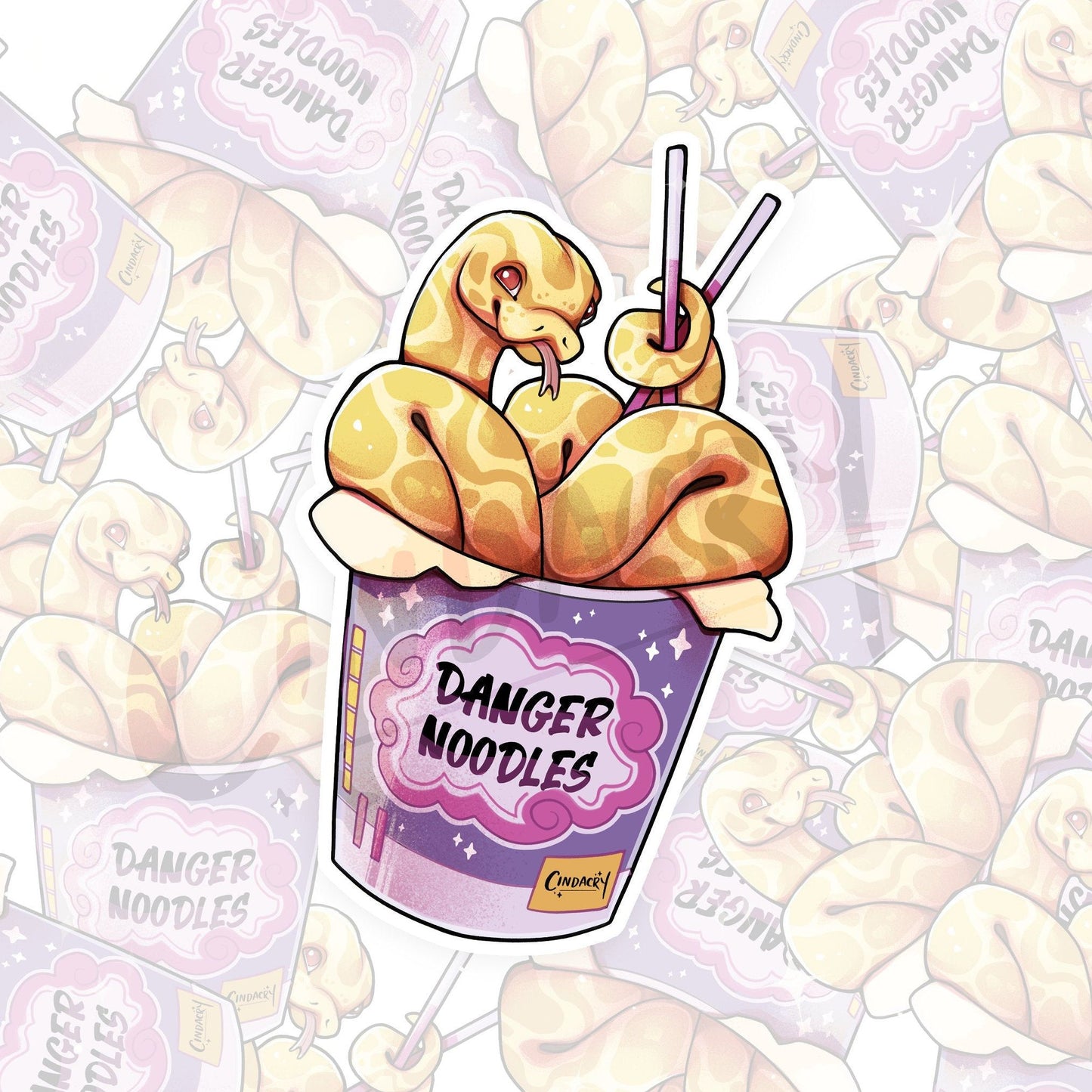 Pegatina de fideos con purpurina holográfica Snake Danger