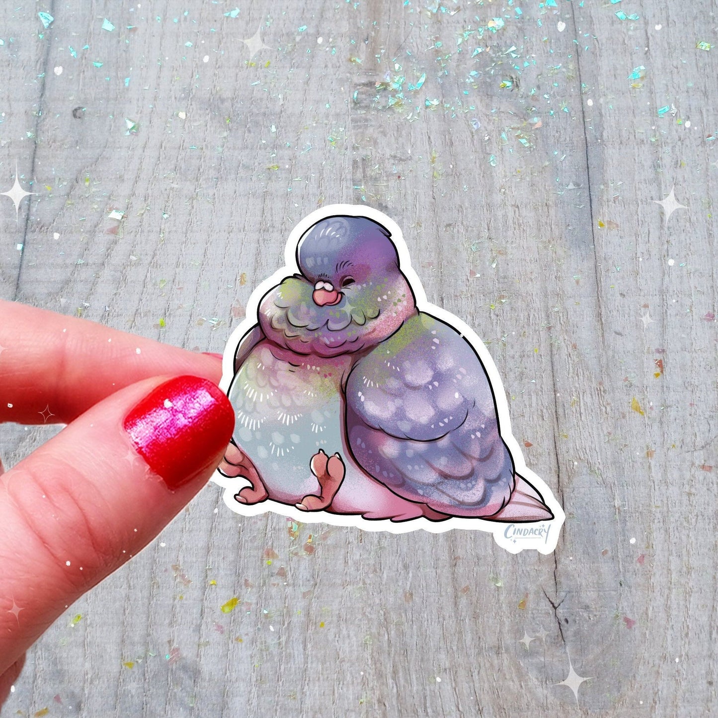 Autocollant Pigeon Holographique Glitter