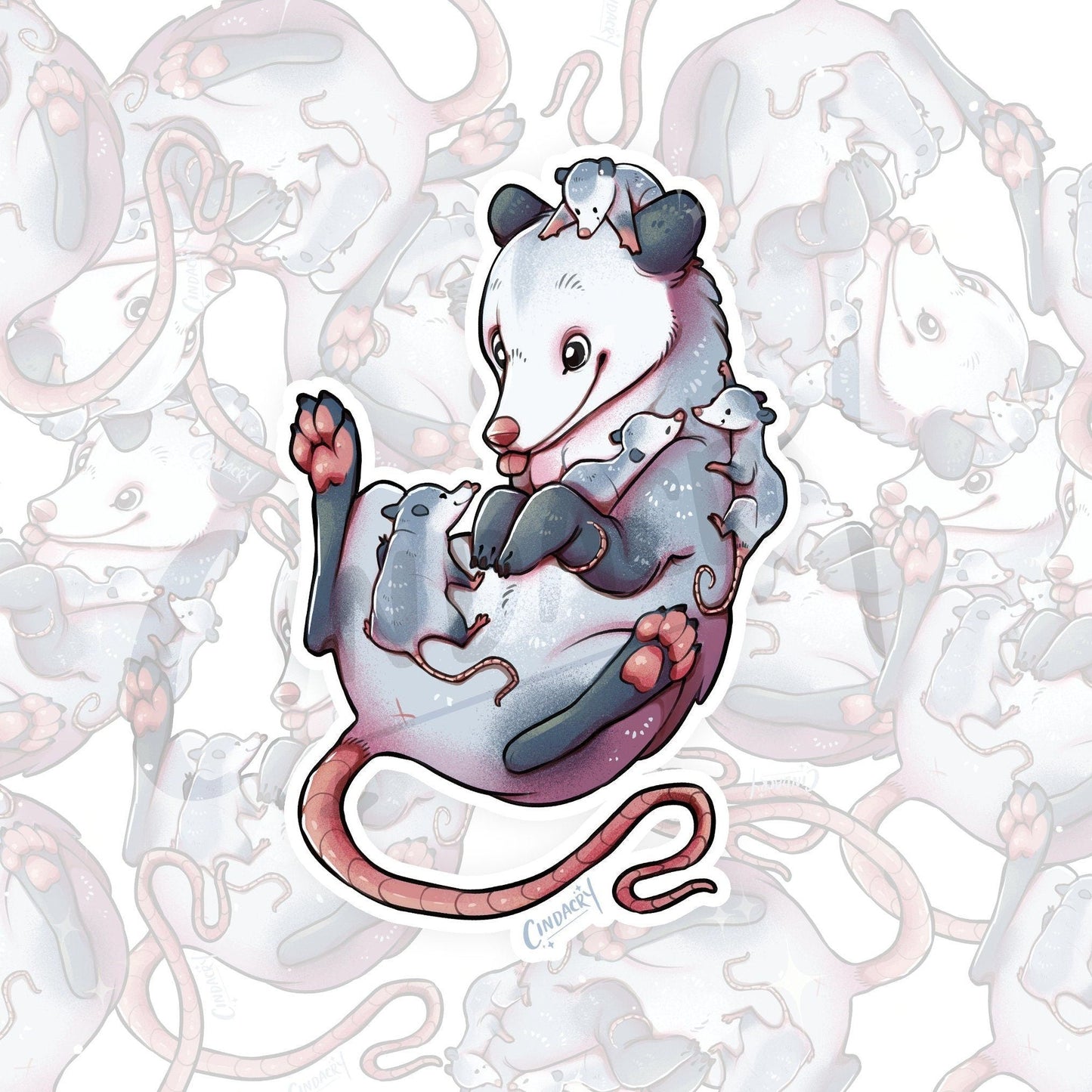 Pegatina holográfica con purpurina de mamá zarigüeya