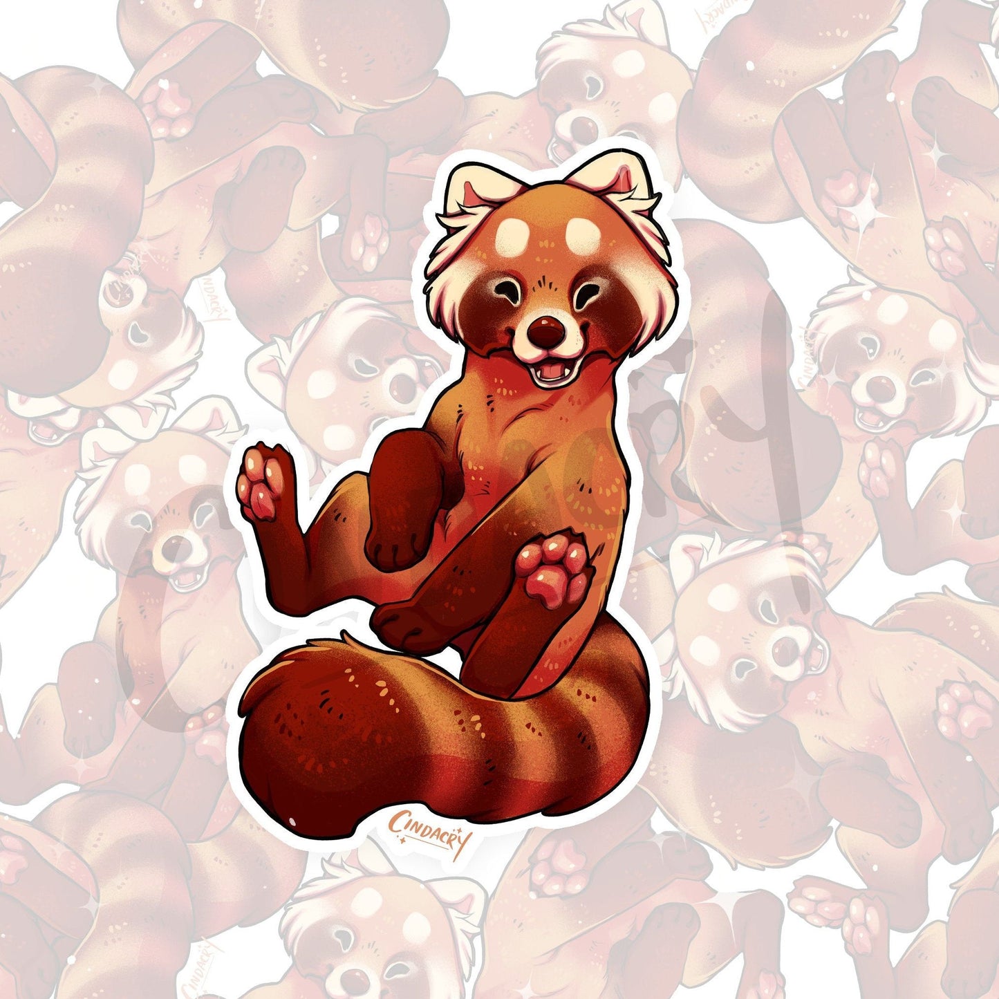 Pegatina holográfica con purpurina de panda rojo