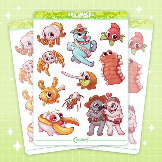 Hoja de pegatinas de snacks de insectos