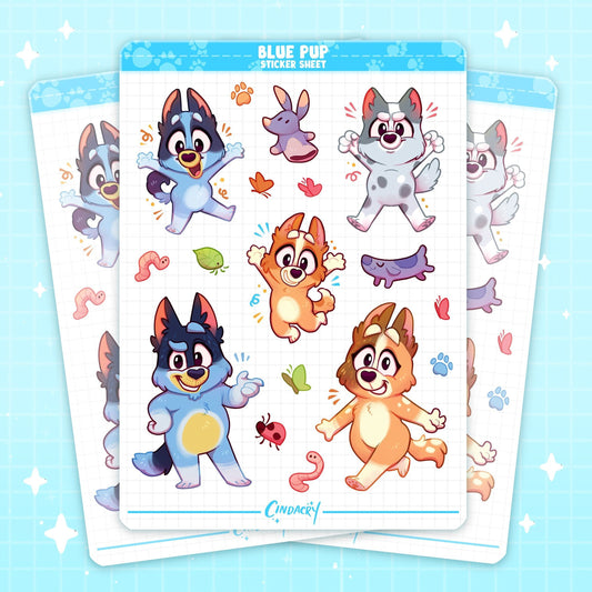 Hoja de calcomanías de cachorros azules