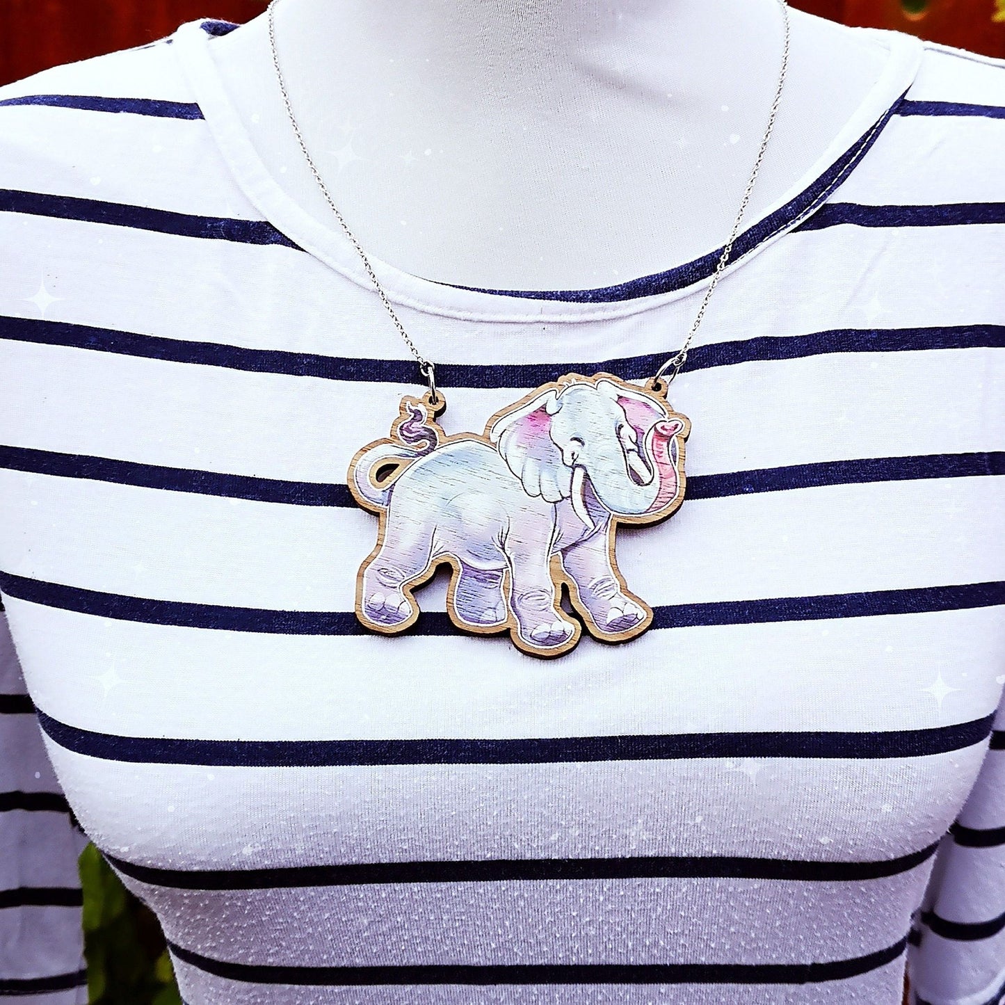 Elephant Statement Wooden Necklace