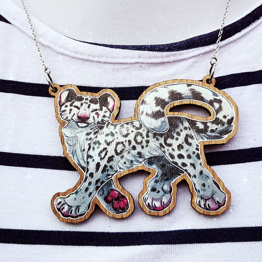 Snow Leopard Statement Wooden Necklace