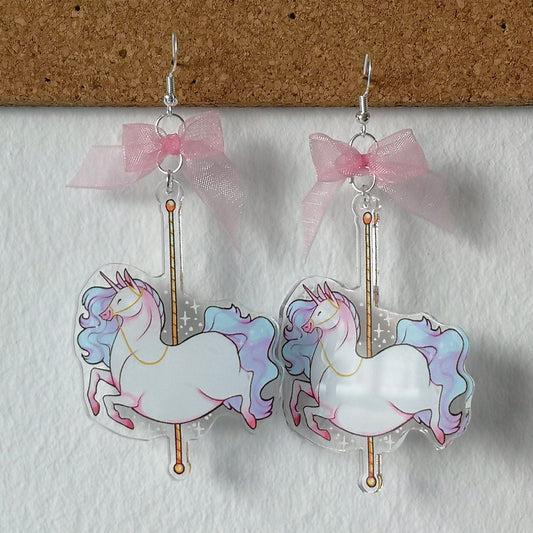 Chubby Carousel Unicorn Acrylic Charm Earrings