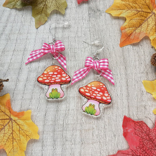 Frog Friends Toadstool Acrylic Charm Earrings