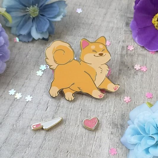 Orange Shiba Inu | Ensemble d'épingles magnétiques en émail dur | Amusantes et interchangeables