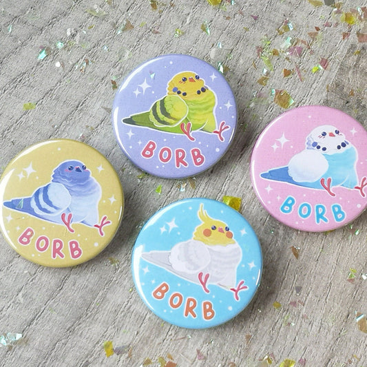 Badge BORB | perruche calopsitte verte et bleue