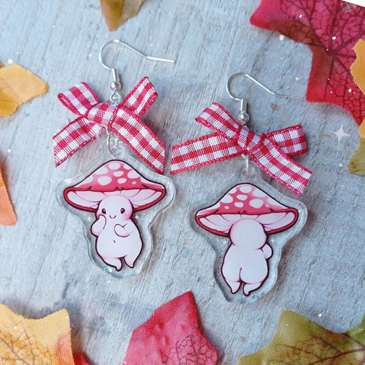 Boucles d'oreilles champignon pour bébé avec breloque en acrylique