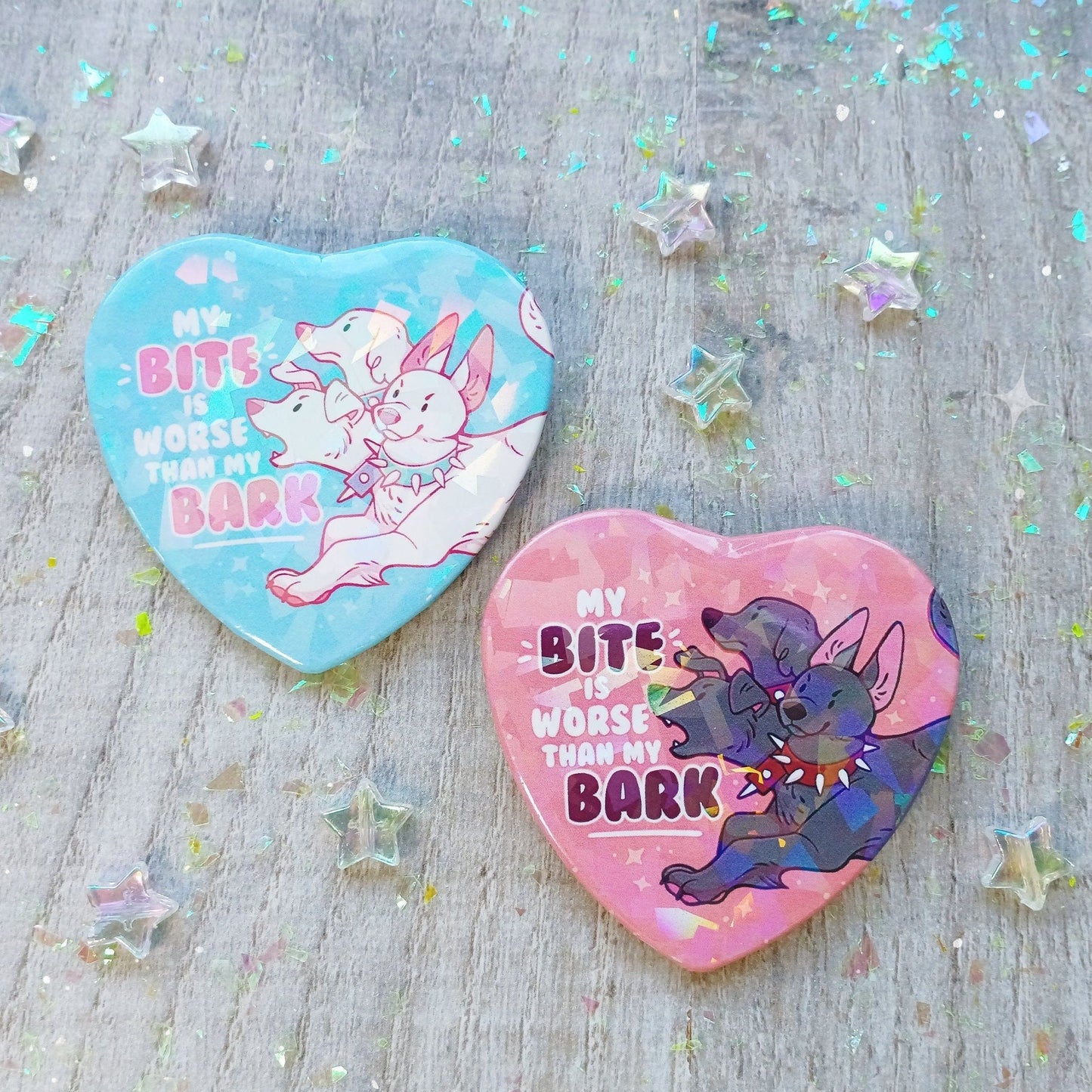 Cerberus Bite Worse Than My Bark Statement Holographic Tin Badge