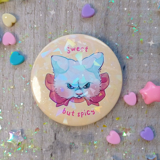 Badge holographique en forme de chaton doux mais épicé