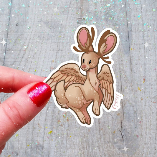 Pegatina holográfica de Wolpertinger, linda pegatina holográfica kawaii con arcoíris críptica