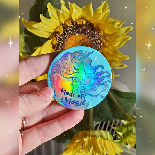 Badge magique holographique licorne fait de magie