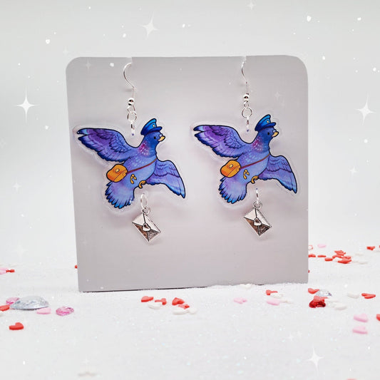 Love Letter Pigeon Acrylic Charm Earrings Dangle