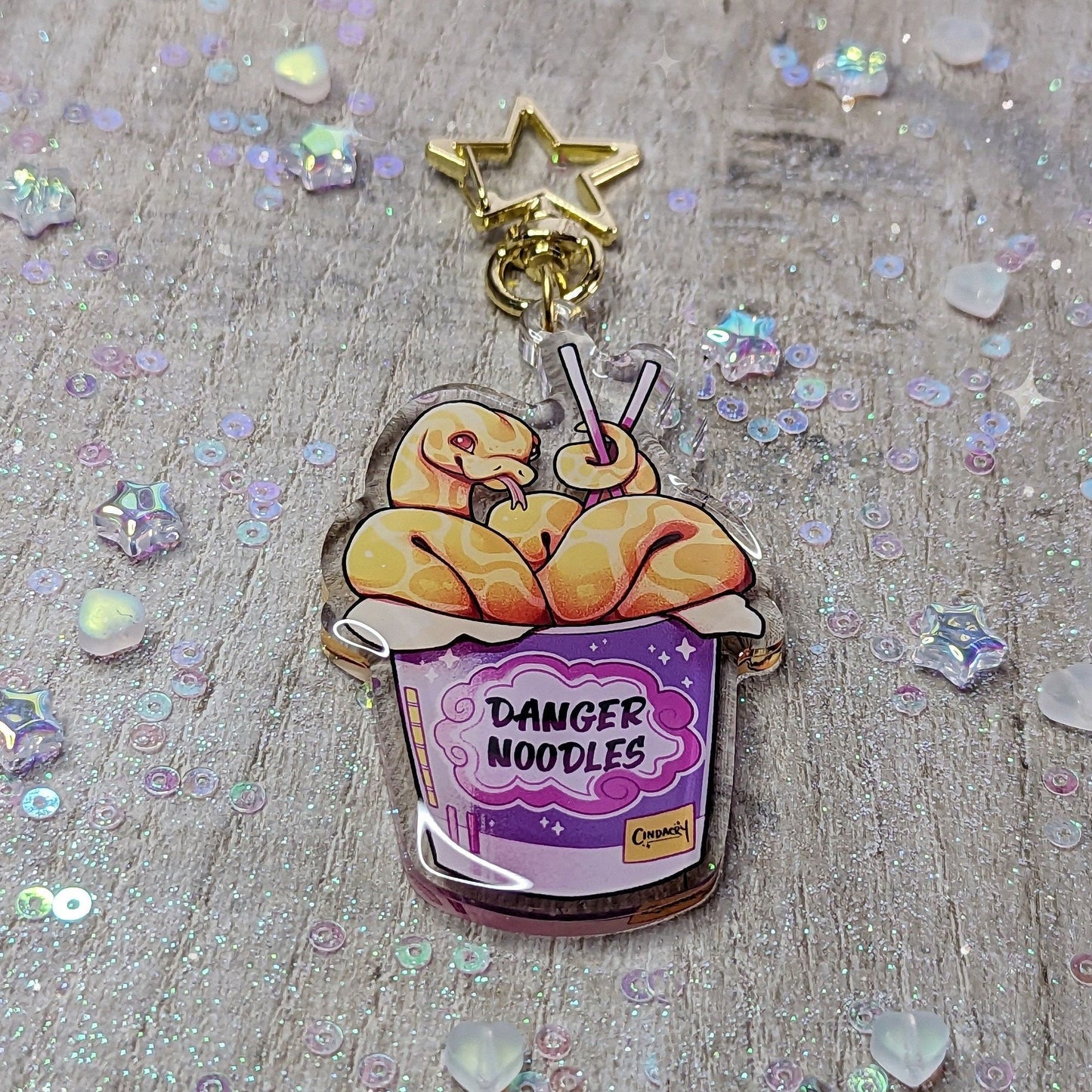 Snake Danger Noodle Acrylic Charm Keyring Snek | Double Sided