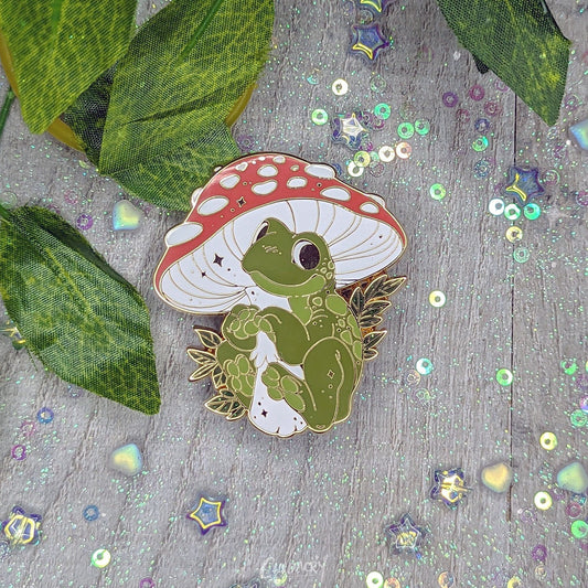 Broche en émail en forme de grenouille champignon | Cadeau amusant Pin's Kawaii Cottagecore