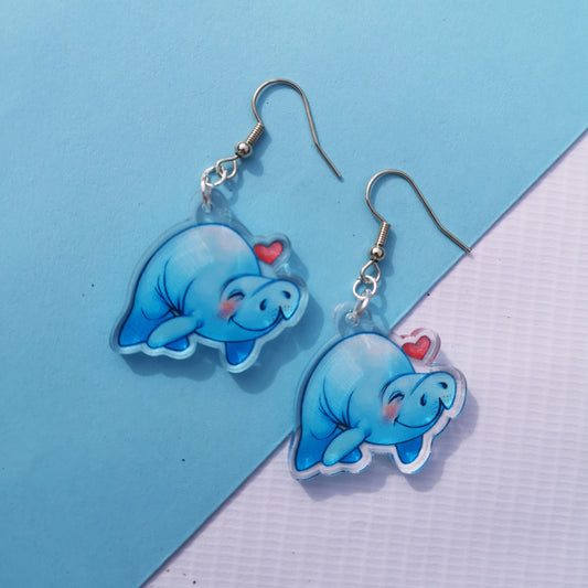 Manatee Seacow Dangle Earrings | Cute Dangle Drop Earrings